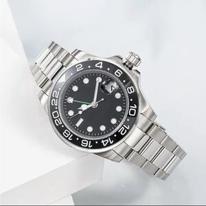 Stainless Steel GMT-Style Watch - Black Dial